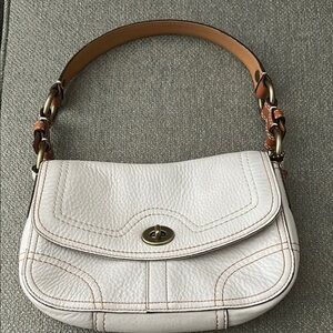 Coach Cream and Brown Leather Shoulder Bag with Turnlock